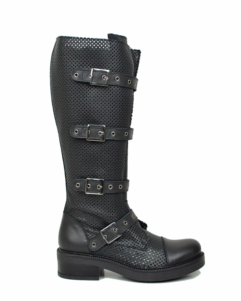 Biker Estivi Traforati GAMBALE XL Regolabile Vera Pelle Fondo Gomma
