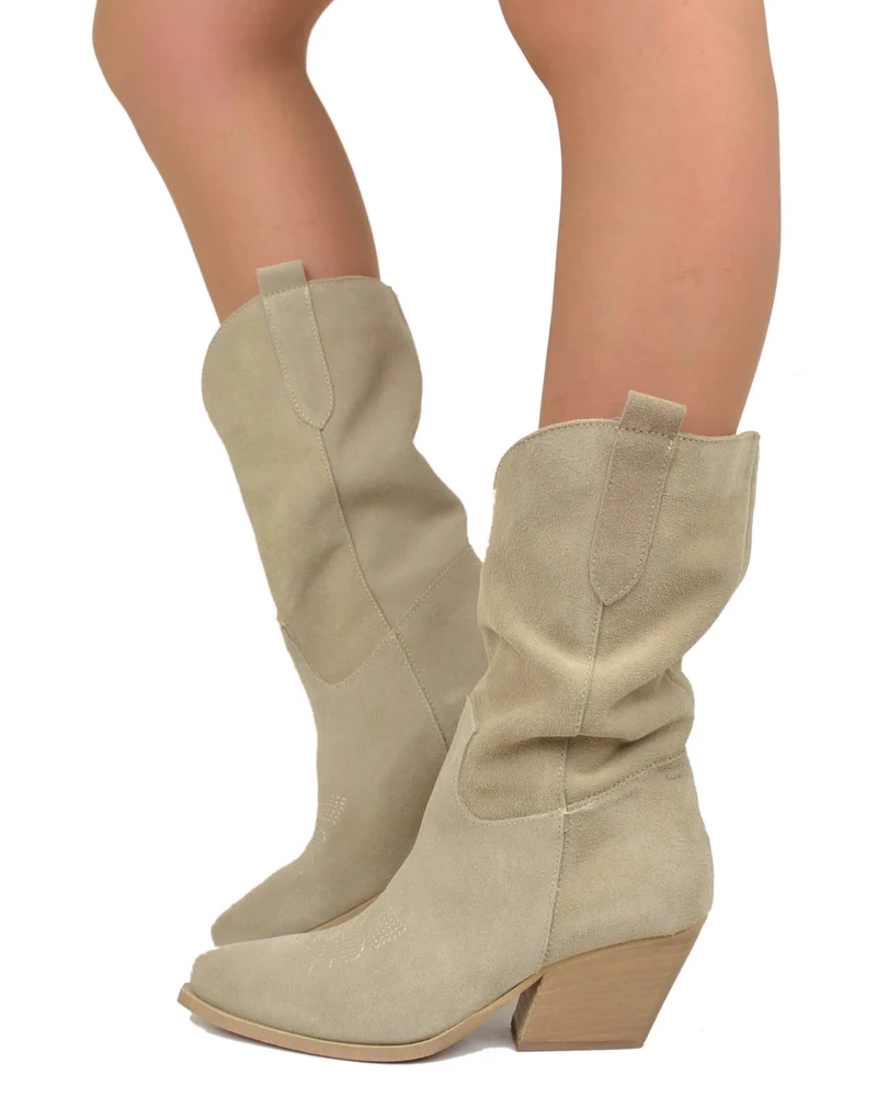 Texani Scamosciati Gambale Morbido e Sfoderato Estivi Leggeri Camoscio Beige