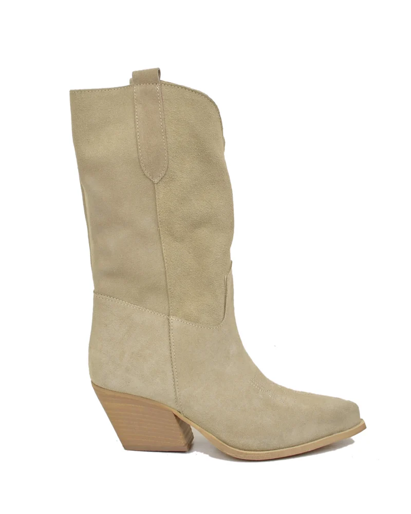 Texani Scamosciati Gambale Morbido e Sfoderato Estivi Leggeri Camoscio Beige