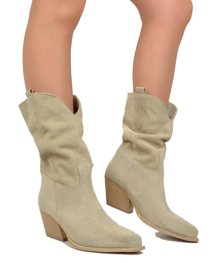 Texani Scamosciati Gambale Morbido e Sfoderato Estivi Leggeri Camoscio Beige