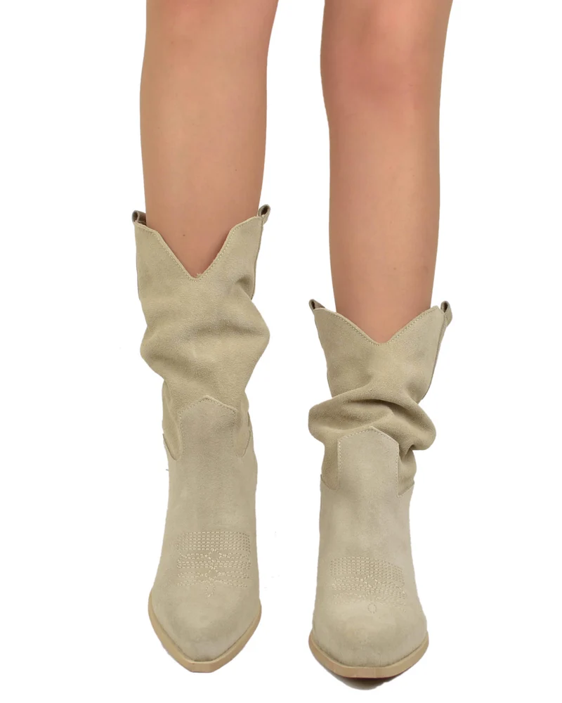 Texani Scamosciati Gambale Morbido e Sfoderato Estivi Leggeri Camoscio Beige