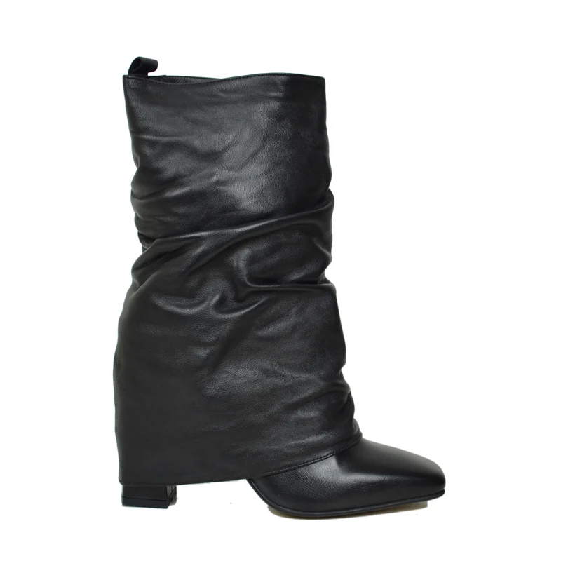 Stivaletti con Ghetta Tacco Alto 9 cm Grintosi Punta Quadrata DIVINE FOLLIE Neri