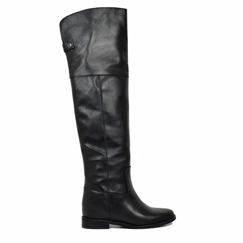 Stivali Alti Al Ginocchio Cavallerizza Eleganti Overknee Boots Pelle Nera