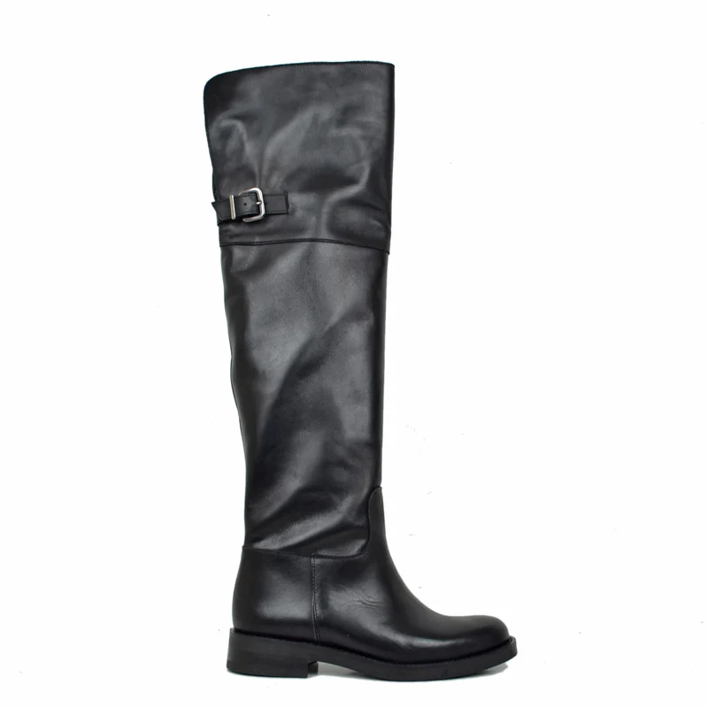 Stivali Alti Al Ginocchio Cavallerizza Eleganti Overknee Boots Pelle Nera
