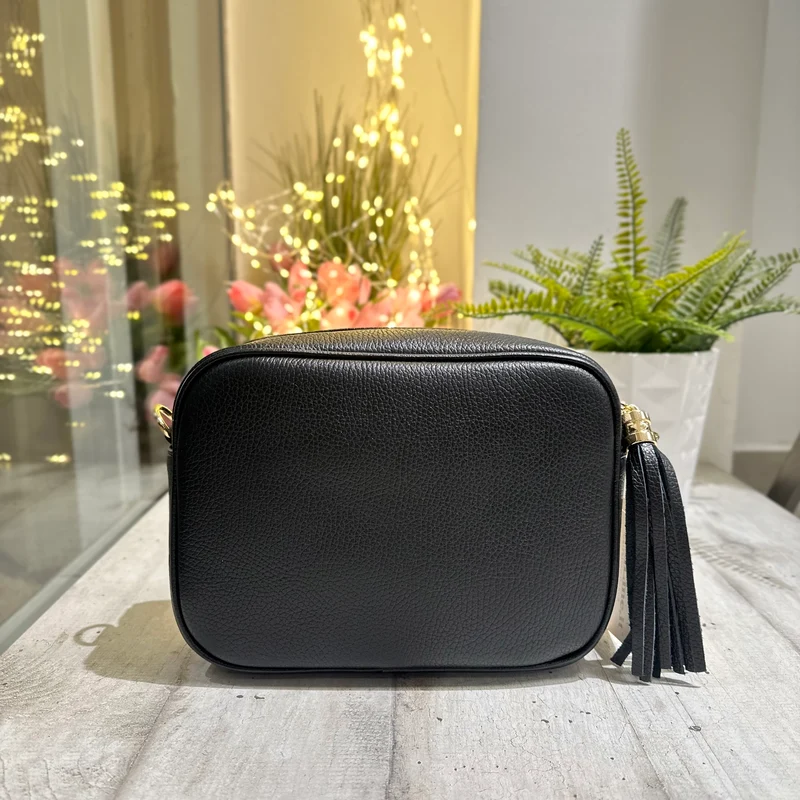 Borsa Quadrata GRANDE con Nappina e Zip VERA PELLE Nera con tracolla ANTONELLA