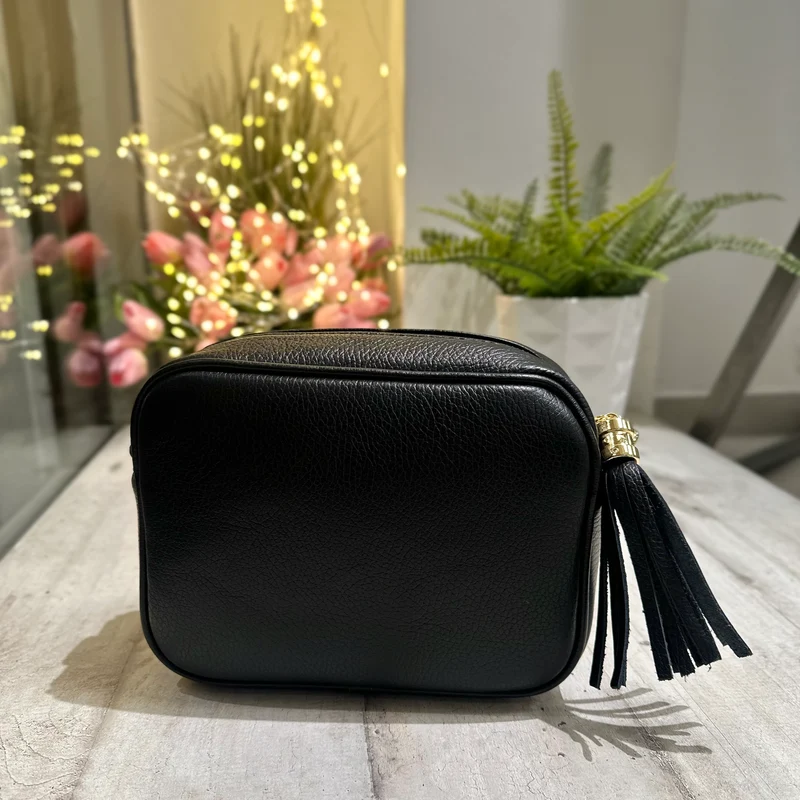Borsa Quadrata con Nappina e Zip VERA PELLE Nera con tracolla PAOLA