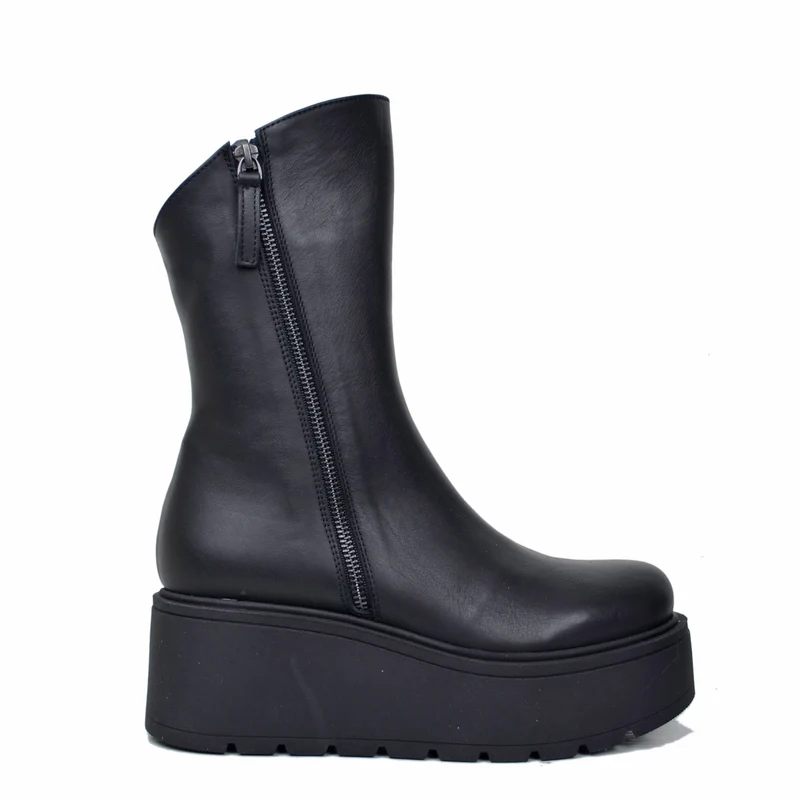 Stivaletti Platform 7 cm con Zip Laterali Vera Pelle Made in Italy Artigianali Neri