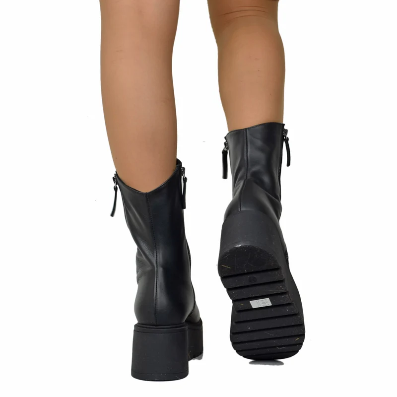 Stivaletti Platform 7 cm con Zip Laterali Vera Pelle Made in Italy Artigianali Neri