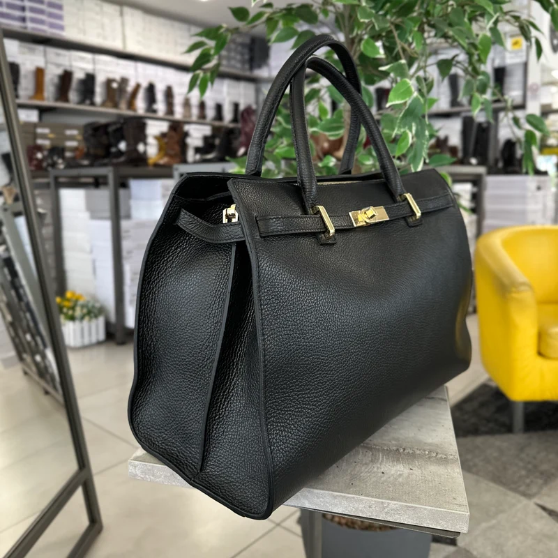 Borsa Grande Nera accessorio Dorato Semirigida Capiente vera pelle GILDA