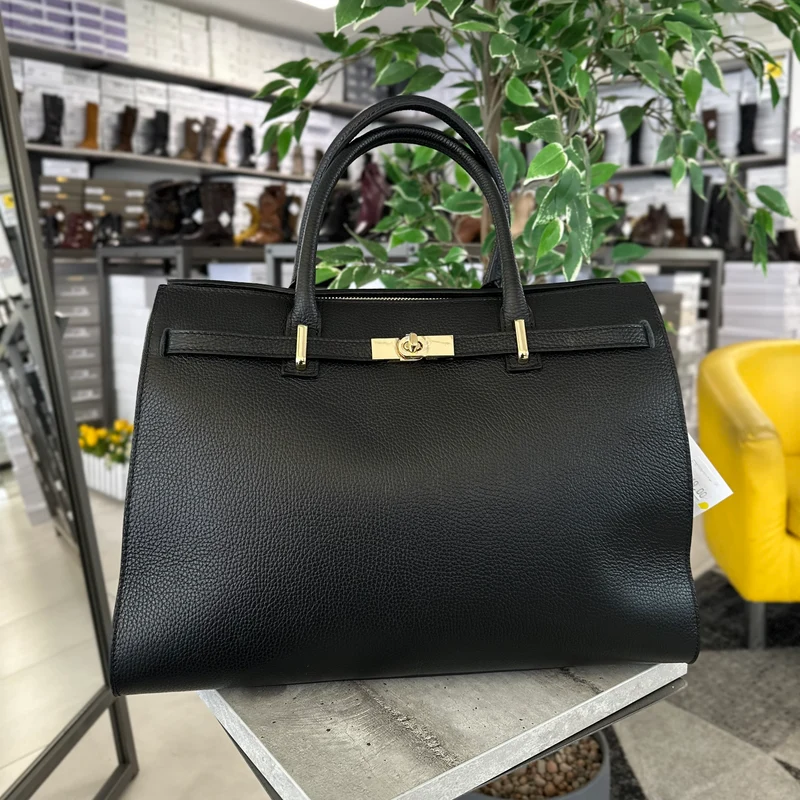 Borsa Grande Nera accessorio Dorato Semirigida Capiente vera pelle GILDA