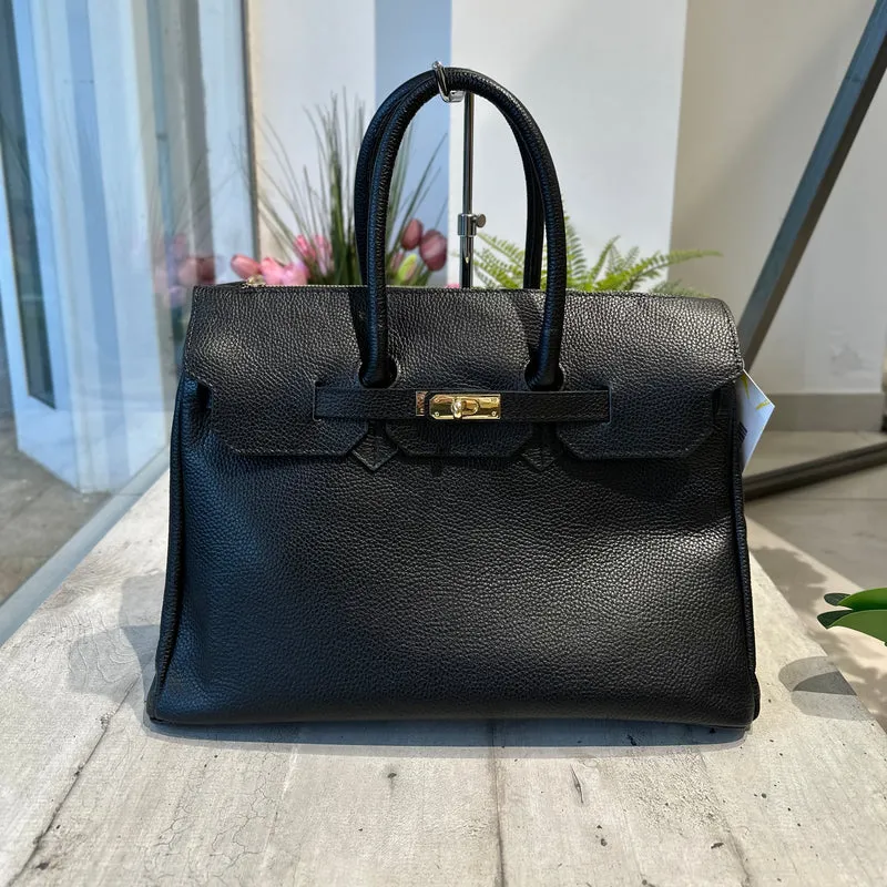 Borsa Valigia Grande Acessorio Dorato in Vera Pelle Battuta ASIA