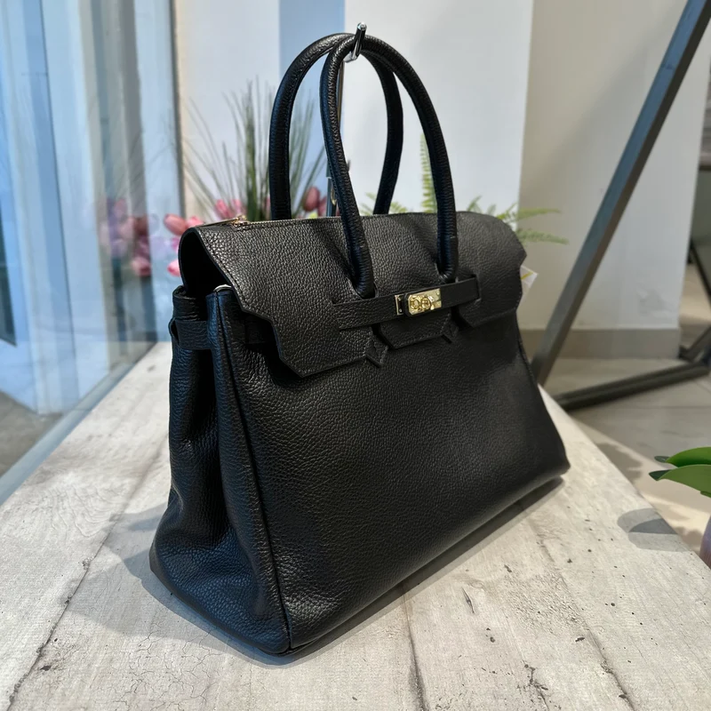 Borsa Valigia Grande Acessorio Dorato in Vera Pelle Battuta ASIA