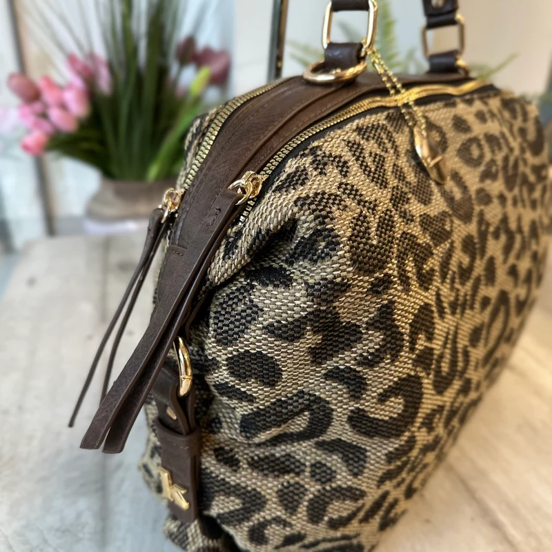 Borsa a Valigetta Grande Leopardata Finta Pelle Marrone "ELENA"