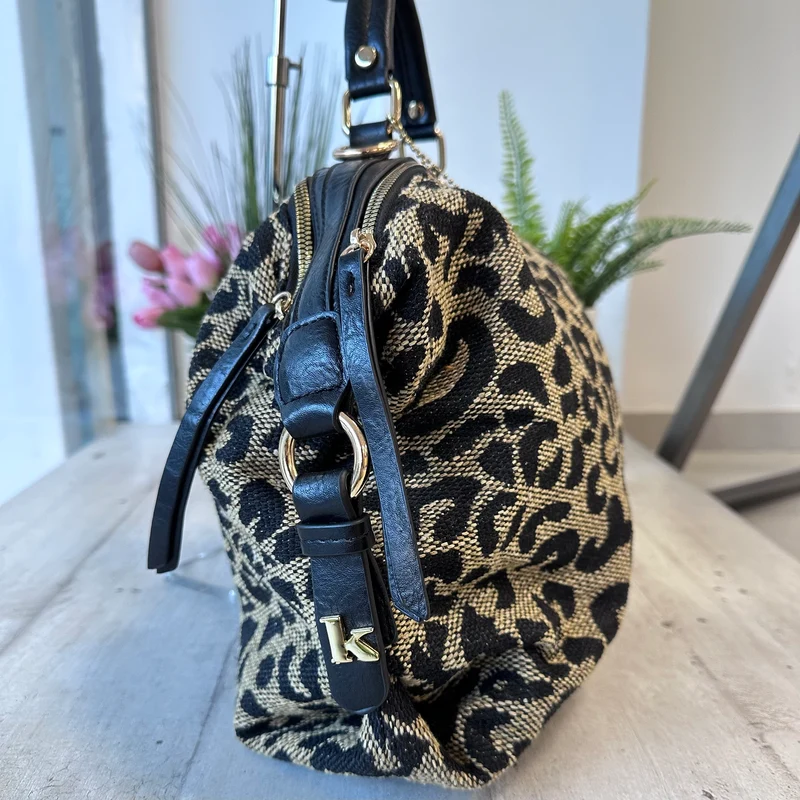 Borsa a Valigetta Grande Leopardata Finta Pelle Nero