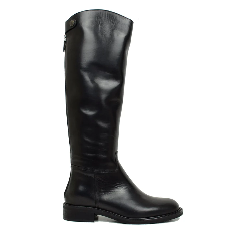 Stivali Cavallerizza Donna in Pelle Nera Eleganti con Zip e Bottone