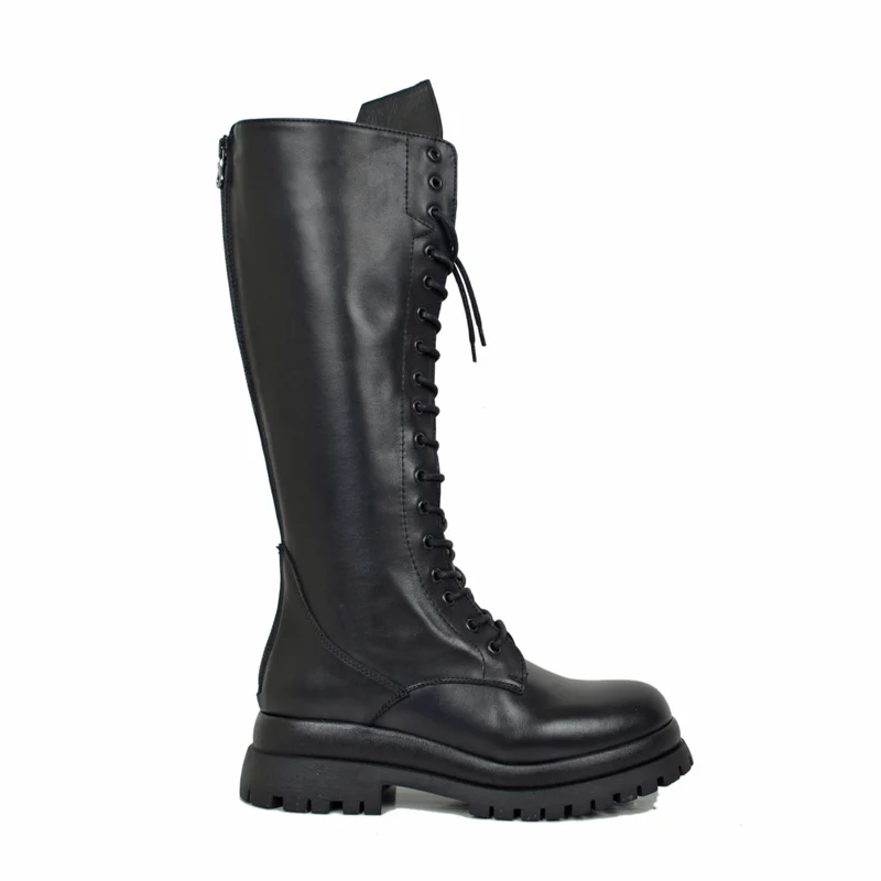 Anfibi Stringati Super Alti con Zip Posteriore VERA PELLE 17 Occhielli Doppio Fondo Platform
