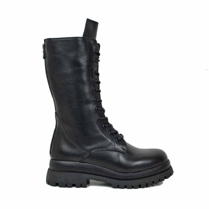 Anfibi Stringati con Zip Posteriore VERA PELLE 12 Occhielli Doppio Fondo Platform
