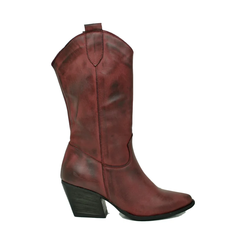 Stivali Texani Donna in Pelle Bordeaux Made in Italy