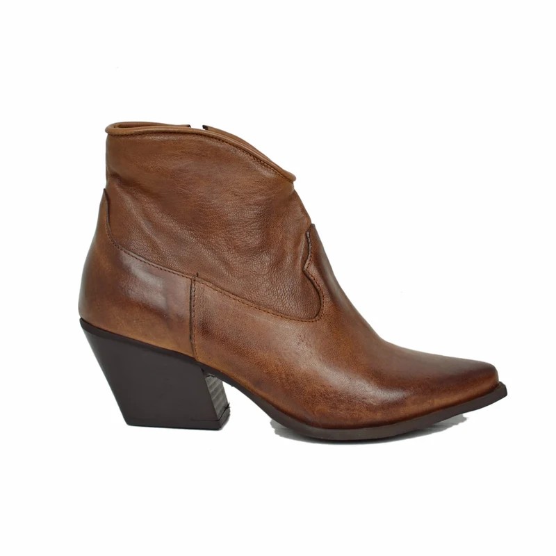 Stivaletti Texanini alla Caviglia Donna in Pelle Liscia Terra Made in Italy