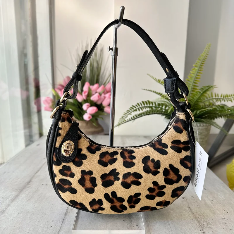 Borsa Molly Vera Pelle Mezzaluna a Spalla in Cavallino Leopardata