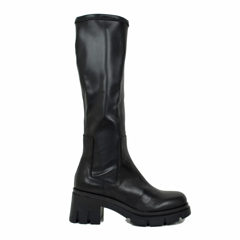 Stivali con Gambale Elasticizzato Lycra Piede Vera Pelle Fondo Gomma