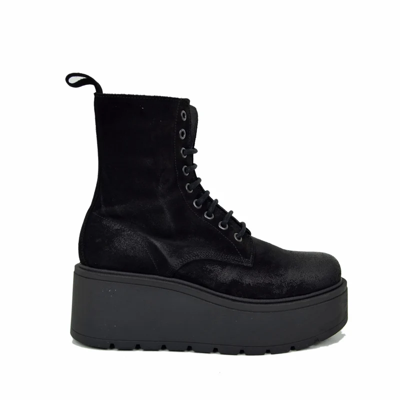 Stivaletti Platform di 7 cm Scamosciati Morbidi Chunky Boots Neri