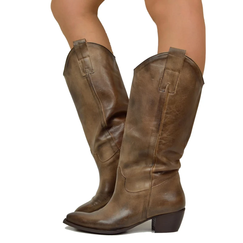 Texani Grintosi Lisci Fondo Sportivo Tacco 5 cm Pelle Taupe