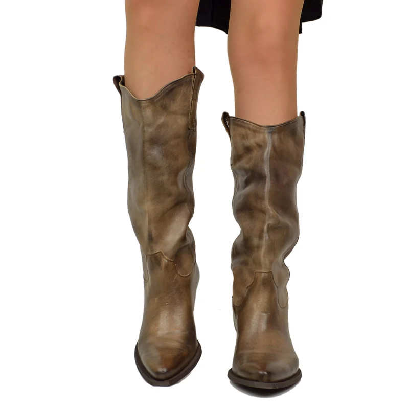 Texani Grintosi Lisci Fondo Sportivo Tacco 5 cm Pelle Taupe