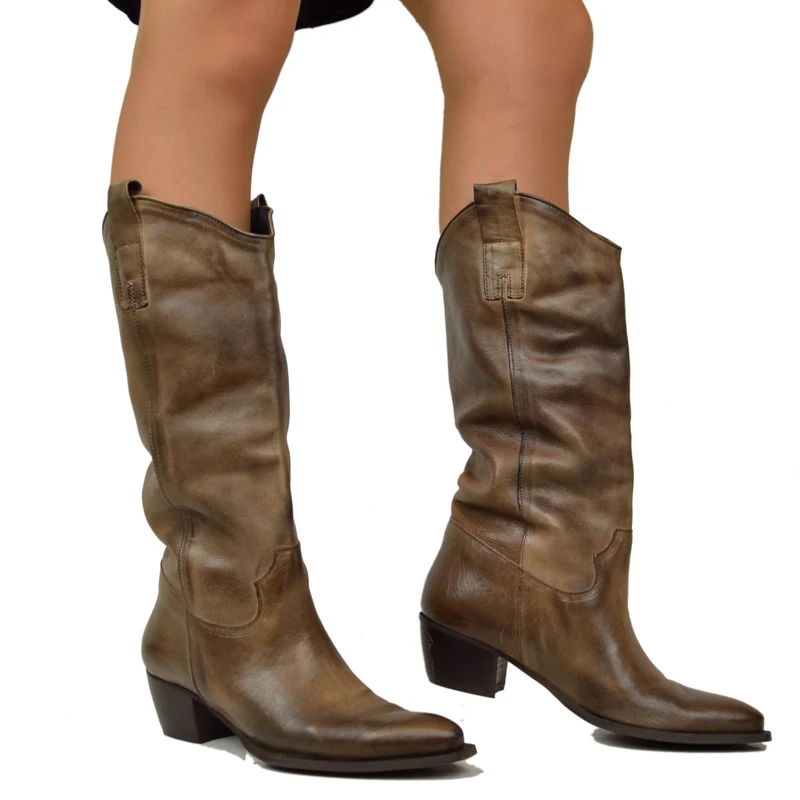 Texani Grintosi Lisci Fondo Sportivo Tacco 5 cm Pelle Taupe