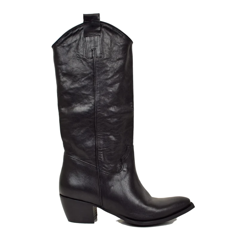 Texani Grintosi Lisci Fondo Sportivo Tacco 5 cm Pelle Nera