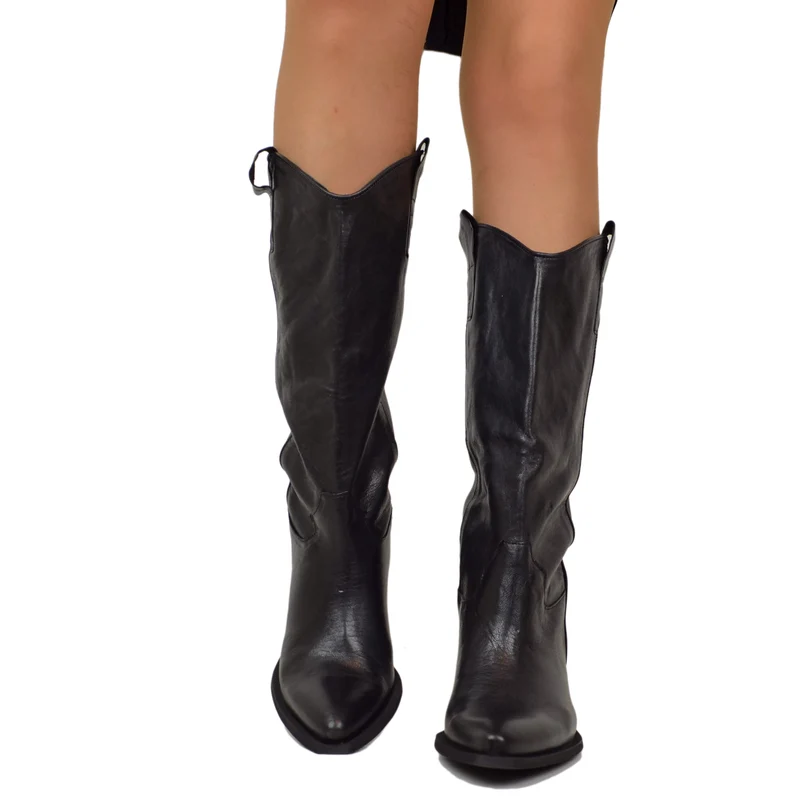Texani Grintosi Lisci Fondo Sportivo Tacco 5 cm Pelle Nera