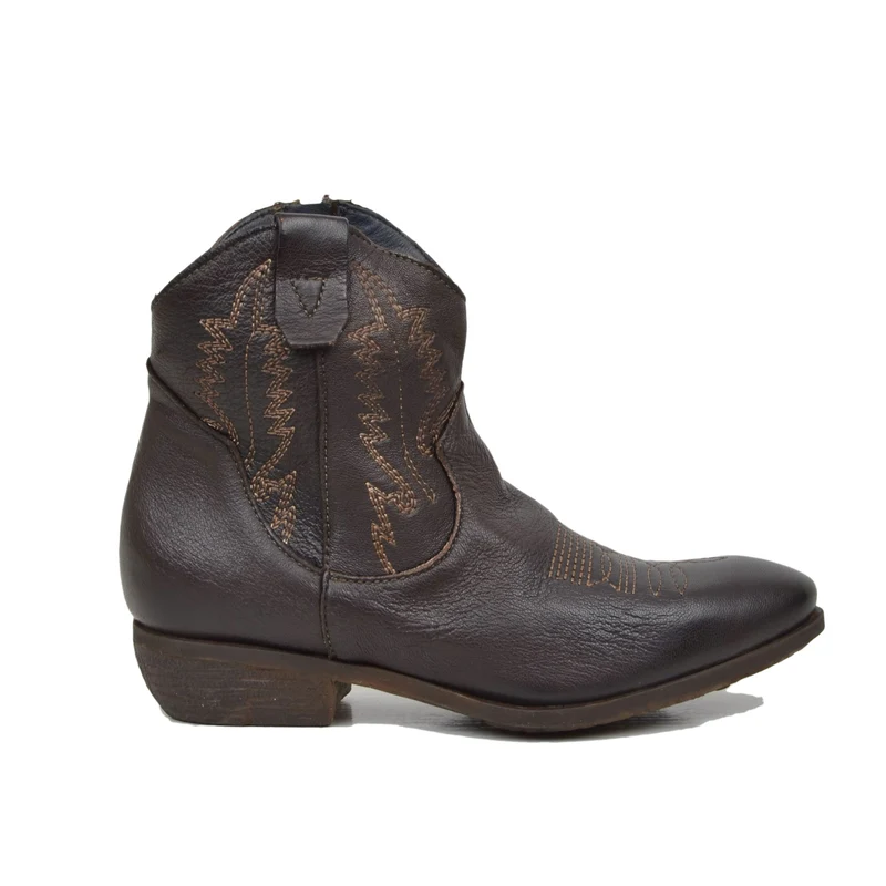 Stivaletti Donna Texani in Pelle Testa di Moro Effetto Used Made in Italy