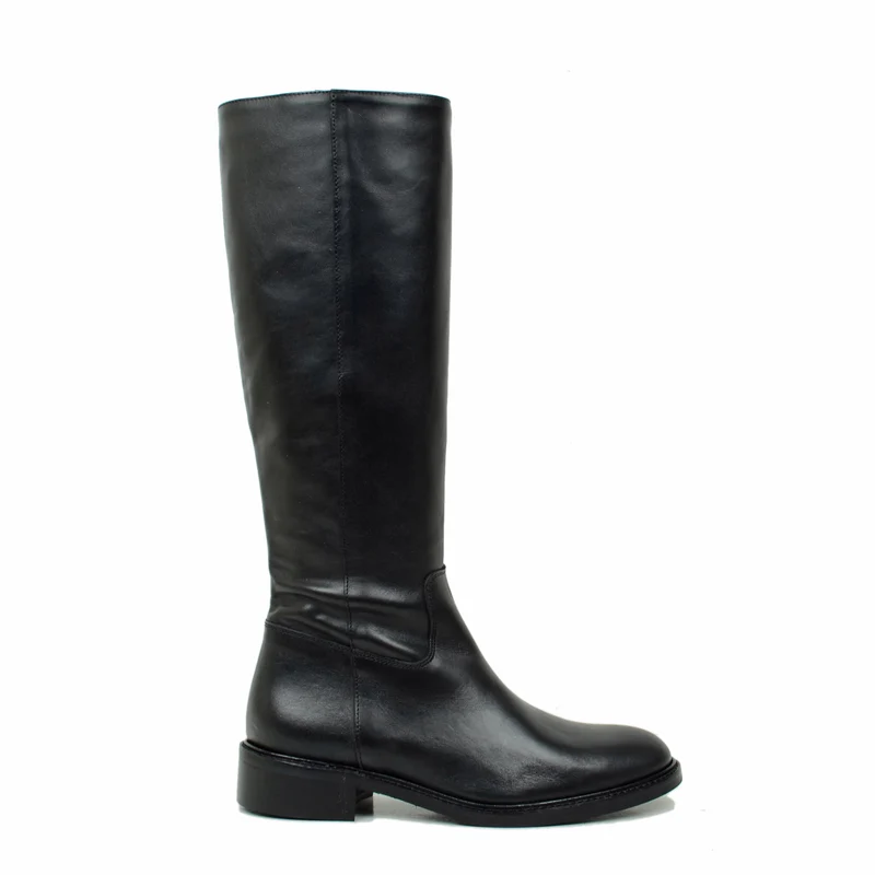 Stivali Donna Cavallerizza Neri in Pelle con Zip