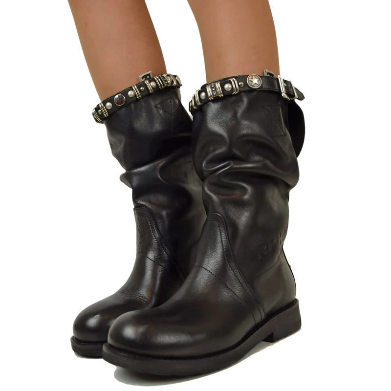 RPK Biker in Vera Pelle con Borchie Gambale Regolabile BK5F