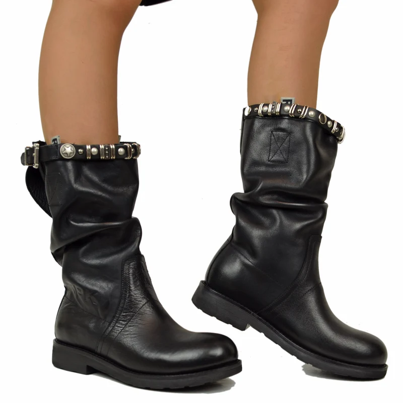 RPK Biker in Vera Pelle con Borchie Gambale Regolabile BK5F