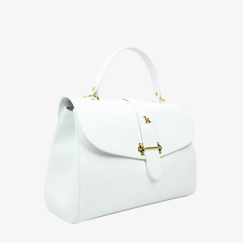 Borsa a Mano Baule Grande Capiente in Pelle Bianca