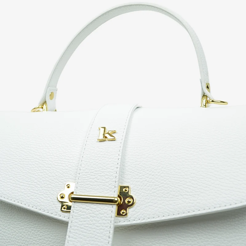 Borsa a Mano Baule Grande Capiente in Pelle Bianca