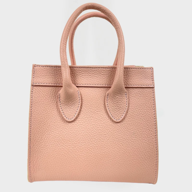 Borsa a Mano in Rafia e in Pelle Rosa con Taschino Anteriore