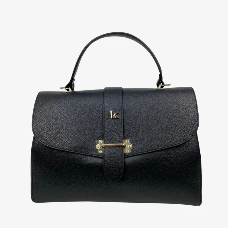 Borsa a Mano Baule Grande Capiente in Pelle Nera