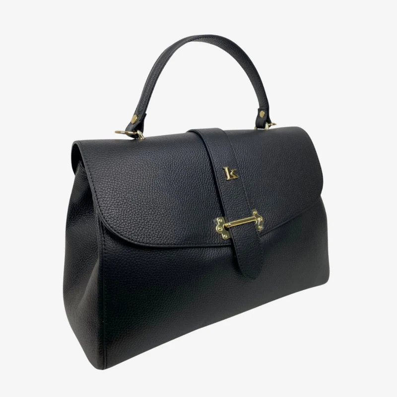 Borsa a Mano Baule Grande Capiente in Pelle Nera