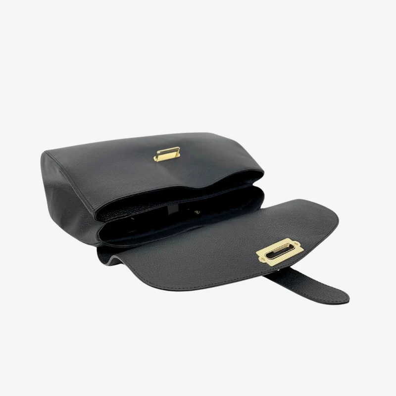 Borsa a Mano Baule Grande Capiente in Pelle Nera