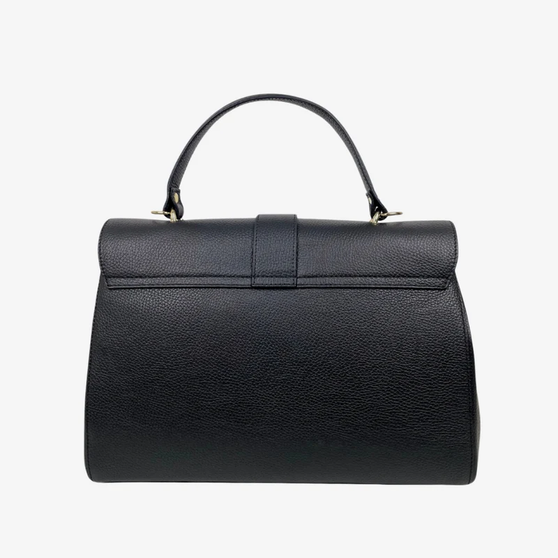 Borsa a Mano Baule Grande Capiente in Pelle Nera