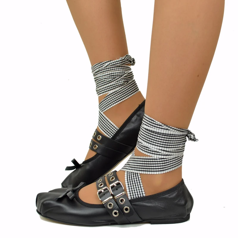 Ballerine Schiava DIVINE FOLLIE color Nero in Pelle Nappa Punta Quadrata
