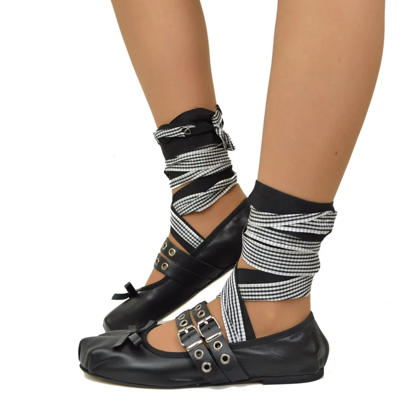 Ballerine Schiava DIVINE FOLLIE color Nero in Pelle Nappa Punta Quadrata