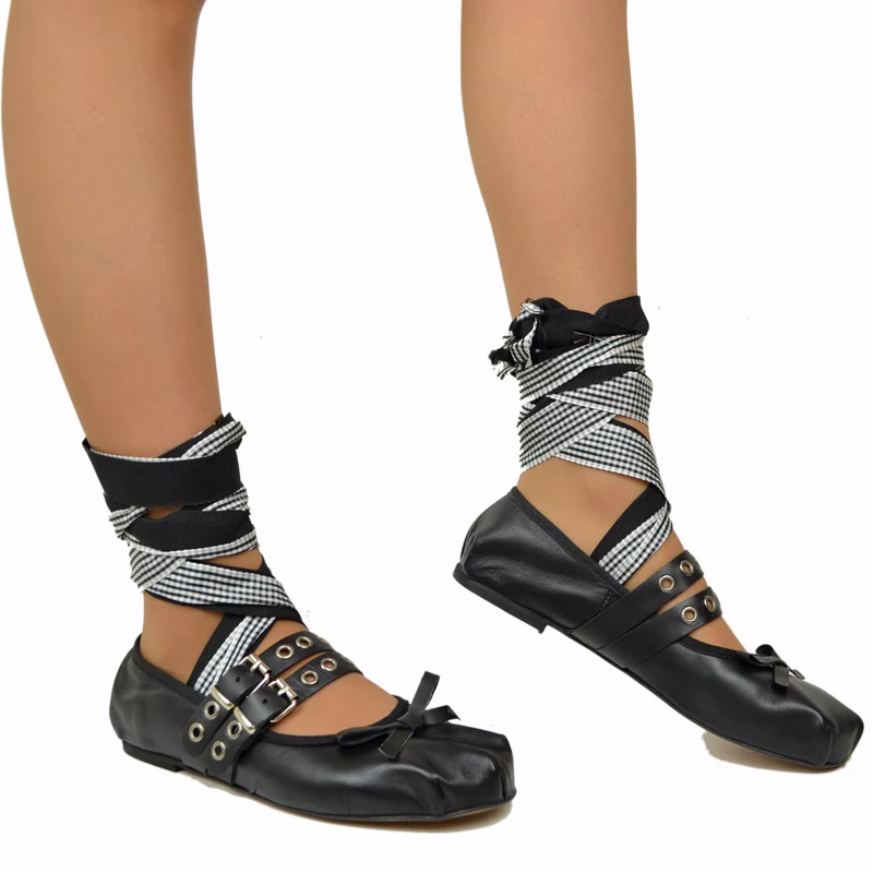 Ballerine Schiava DIVINE FOLLIE color Nero in Pelle Nappa Punta Quadrata