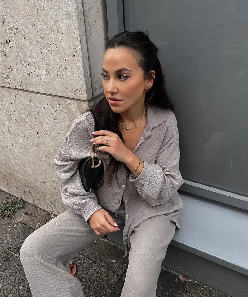 Oversize Musselin Bluse Freya Taupe Kurz