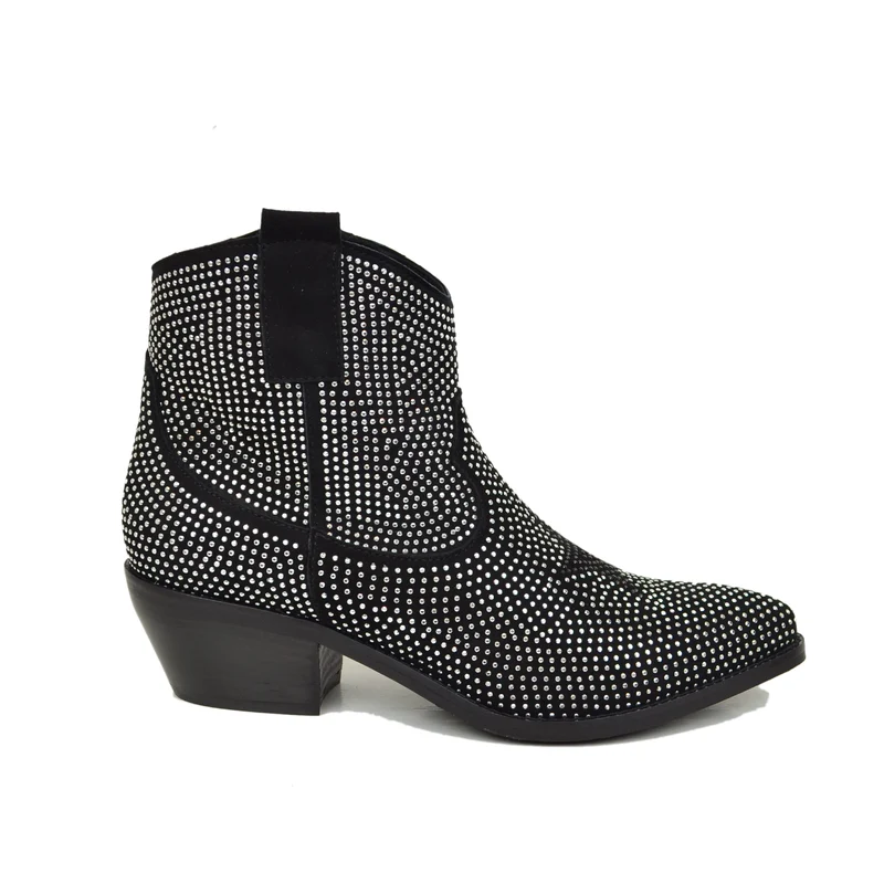 Texanini Tempestati di Strass con Stella Zip Laterale Neri