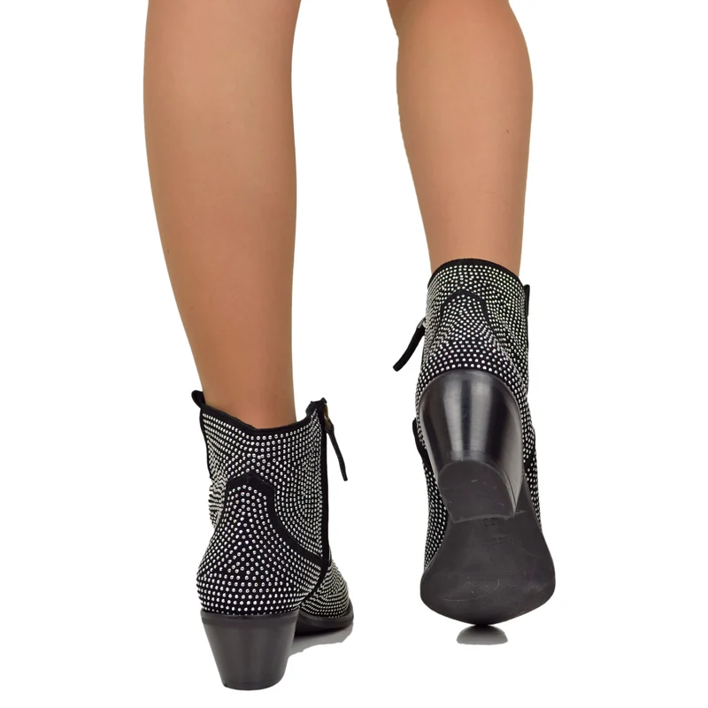 Texanini Tempestati di Strass con Stella Zip Laterale Neri