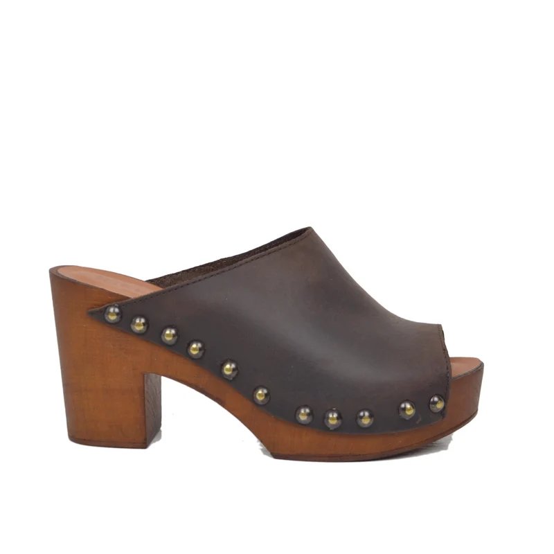 Zoccolo Donna color Caffè Pelle Ingrassata Suola Imbottita Morbida