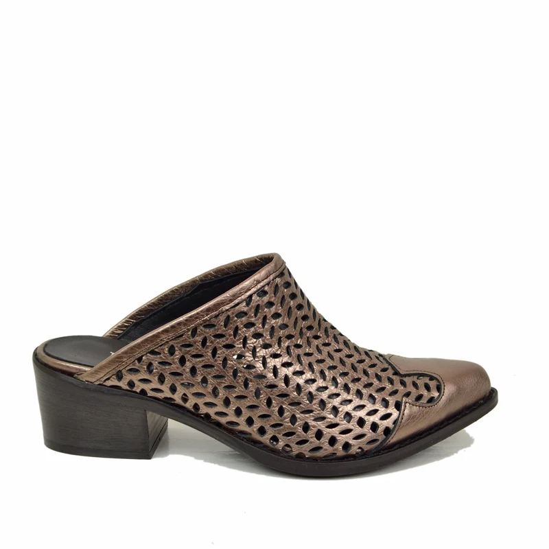 Sabot Donna Bronzo Traforati Tacco 4 cm Made in Italy